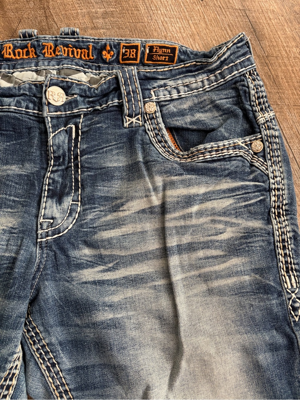 Rock Revival Men's Faded Blue Distressed Jean Shorts - Picture 4 of 9